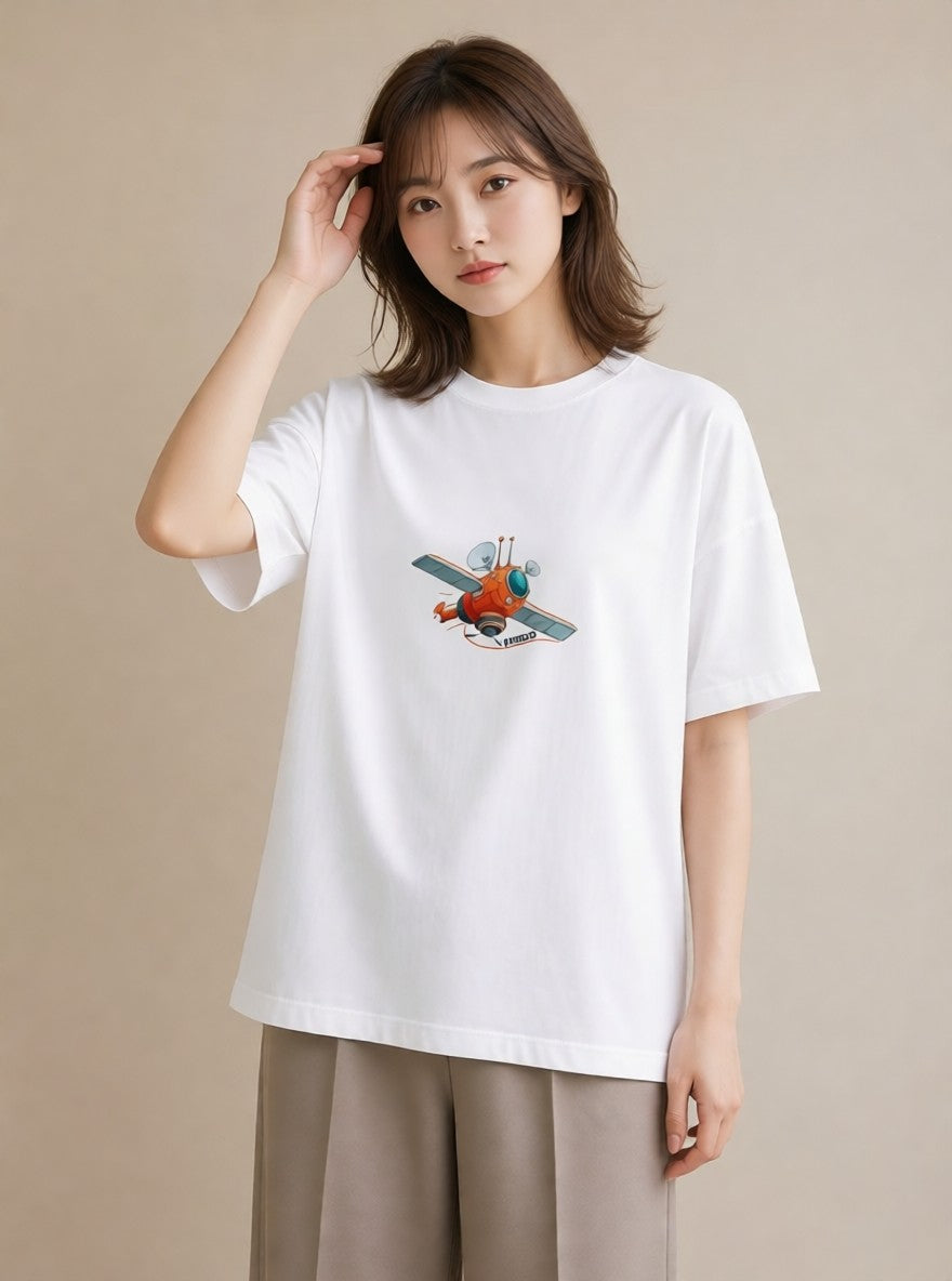 Tシャツ レディース ロケット 星空 宇宙 イラスト ミニマル 買い物 夏コーデ 白T YMAZO