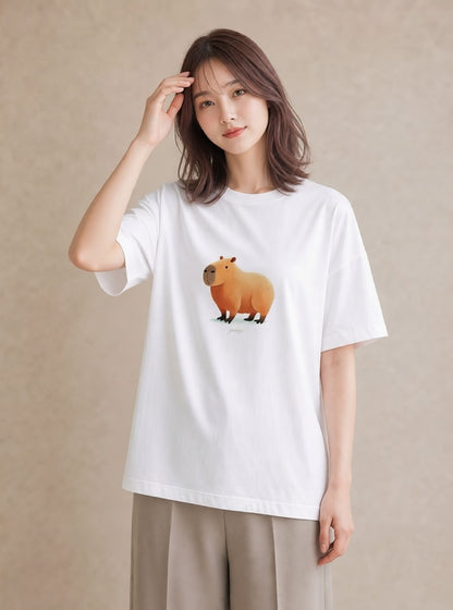 Tシャツ レディース カピバラ かぴばら 動物 アニマル イラスト 個性的 友達ギフト 部屋着 白T YMAZO