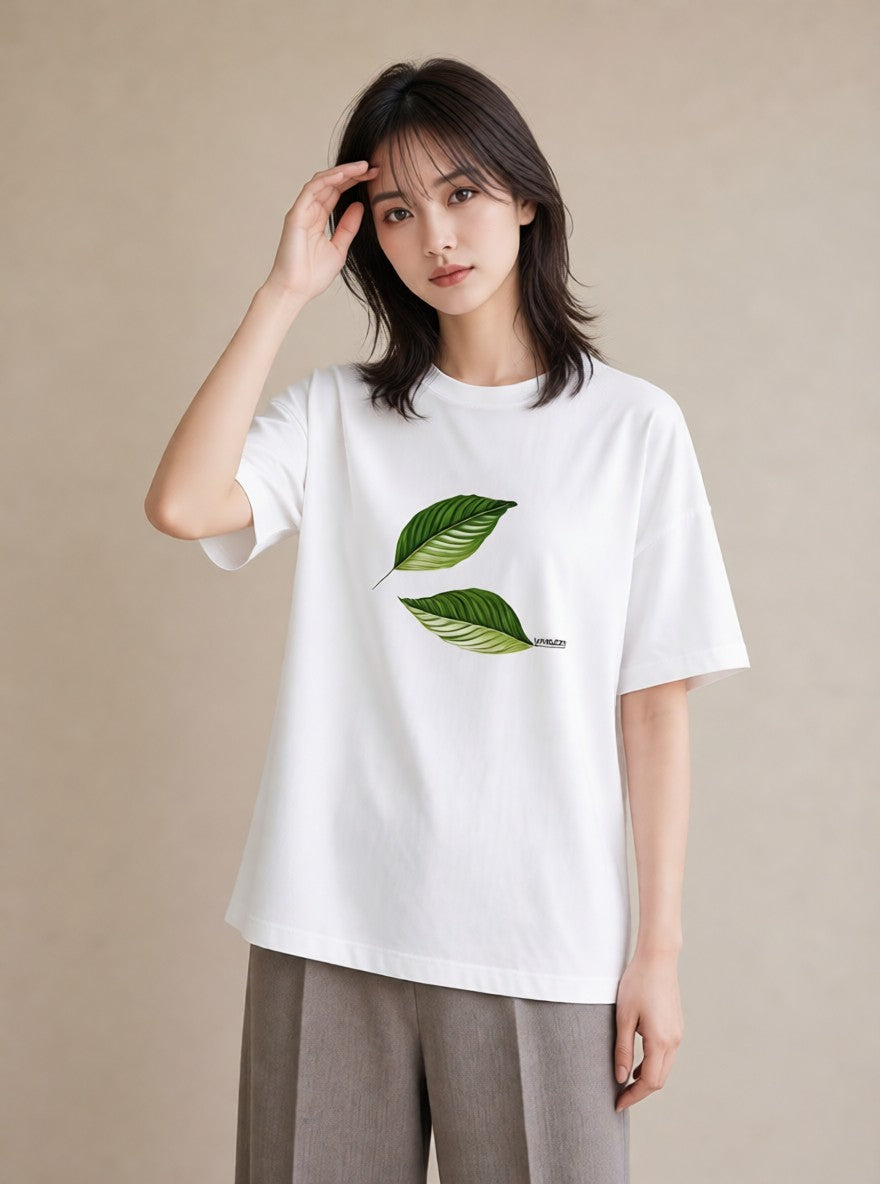 半袖Tシャツ レディース 新緑 植物 ボタニカル イラスト ポップ お揃い 親子 白T YMAZO