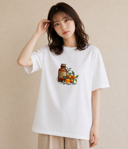 グラフィックTシャツ レディース みかん 食べ物 フード イラスト レトロ 旅行用 海 白T YMAZO