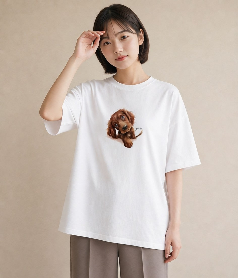 Tシャツ レディース わんこ 犬 いぬ イラスト 淡色 お出かけ 普段着 白T YMAZO