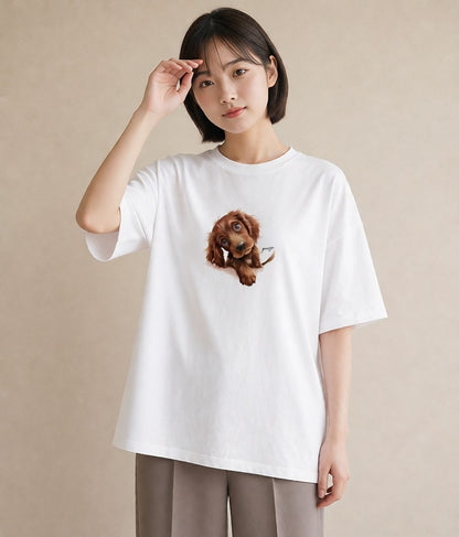 Tシャツ レディース わんこ 犬 いぬ イラスト 淡色 お出かけ 普段着 白T YMAZO