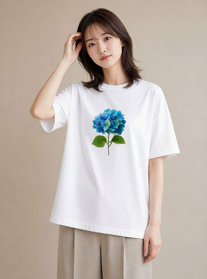 半袖Tシャツ レディース あじさい 紫陽花 アジサイ 花 花柄 イラスト 可愛い 自分用 ルームウェア 白T YMAZO