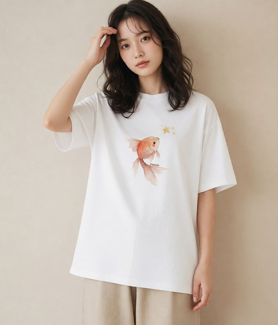 半袖Tシャツ レディース 流れ星 星空 宇宙 イラスト 水彩風 20代 カジュアルコーデ 白T YMAZO