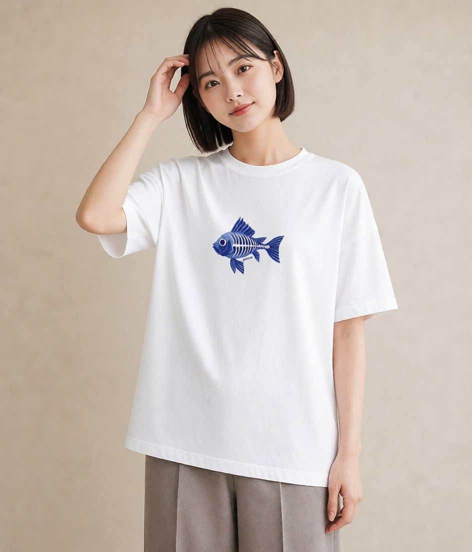 Tシャツ レディース 熱帯魚 ペット 動物 イラスト きれいめカジュアル 綿100 デート 白T YMAZO