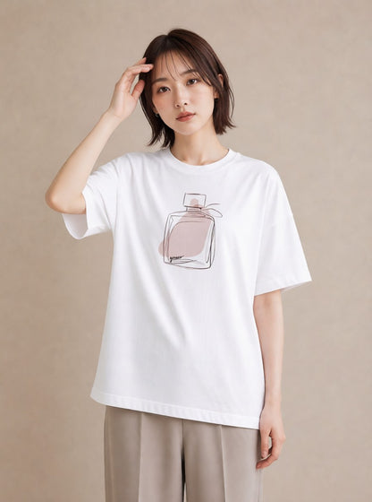 Tシャツ レディース ガラス瓶 小枝 ボタニカル ナチュラル アンティーク イラスト 休日 ペアコーデ 白T YMAZO