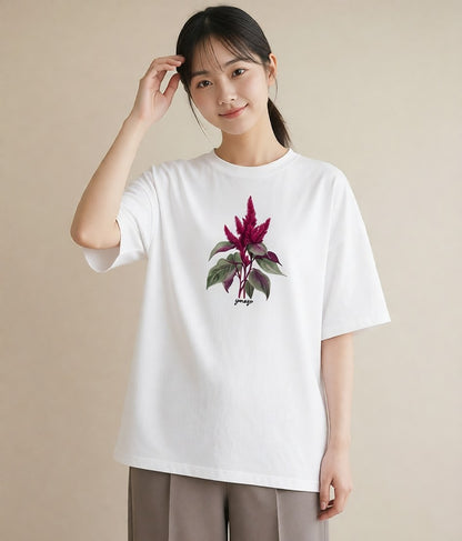 デザインTシャツ レディース ポスト 野の花 レトロ ナチュラル アンティーク イラスト カジュアル 送別ギフト 通勤 白T YMAZO