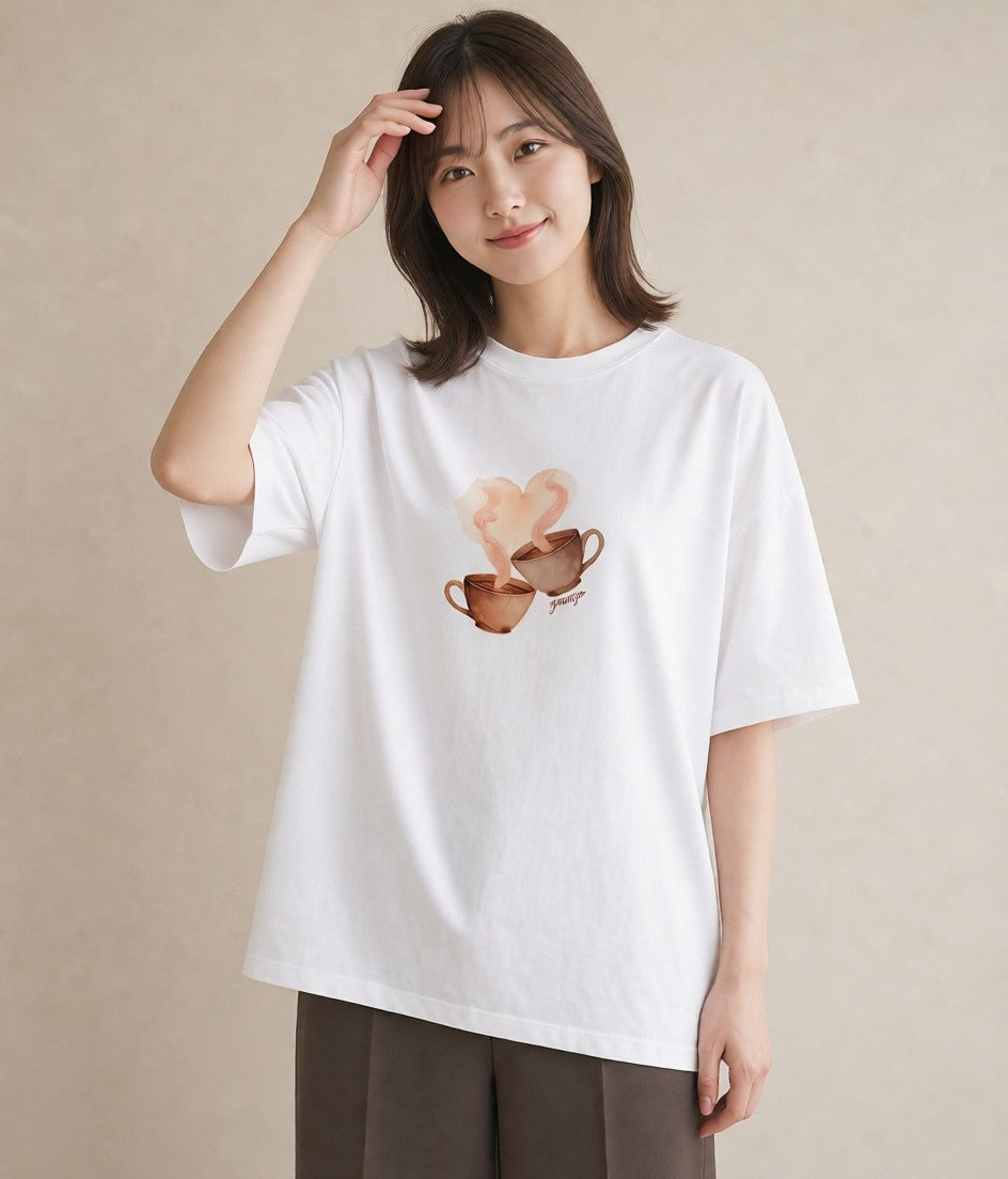 プリントTシャツ レディース カフェオレ 食べ物 フード イラスト きれいめカジュアル ギフト 母の日 白T YMAZO