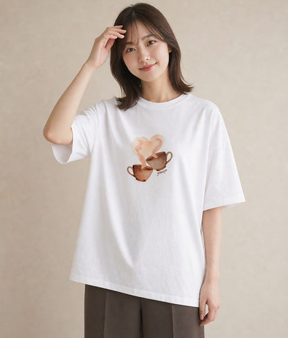 プリントTシャツ レディース カフェオレ 食べ物 フード イラスト きれいめカジュアル ギフト 母の日 白T YMAZO
