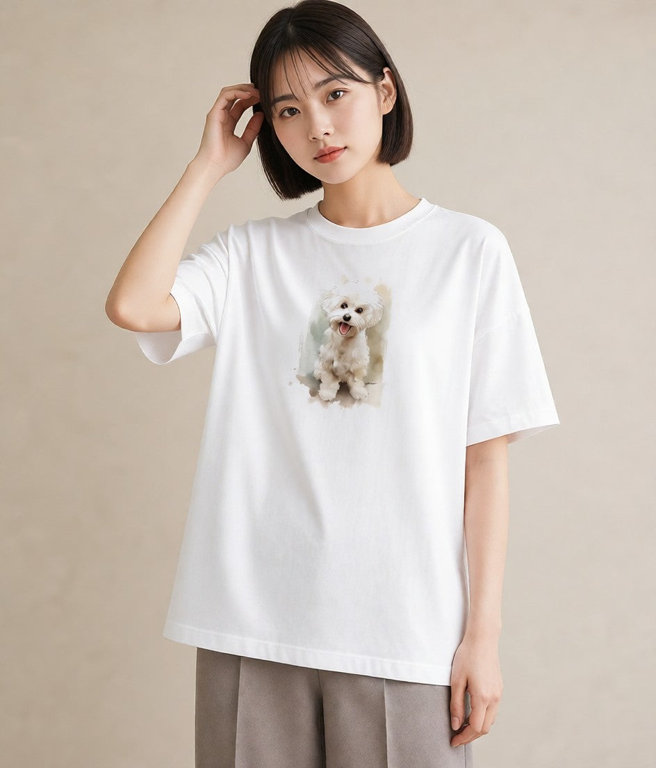 プリントTシャツ レディース わんちゃん 犬 いぬ イラスト 淡色 カジュアルコーデ 買い物 白T YMAZO