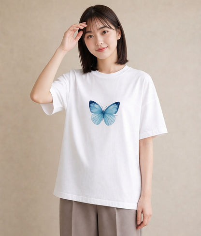 デザインTシャツ レディース ちょうちょ 蝶 バタフライ 昆虫 虫 イラスト ポップ 友達ギフト 部屋着 白T YMAZO