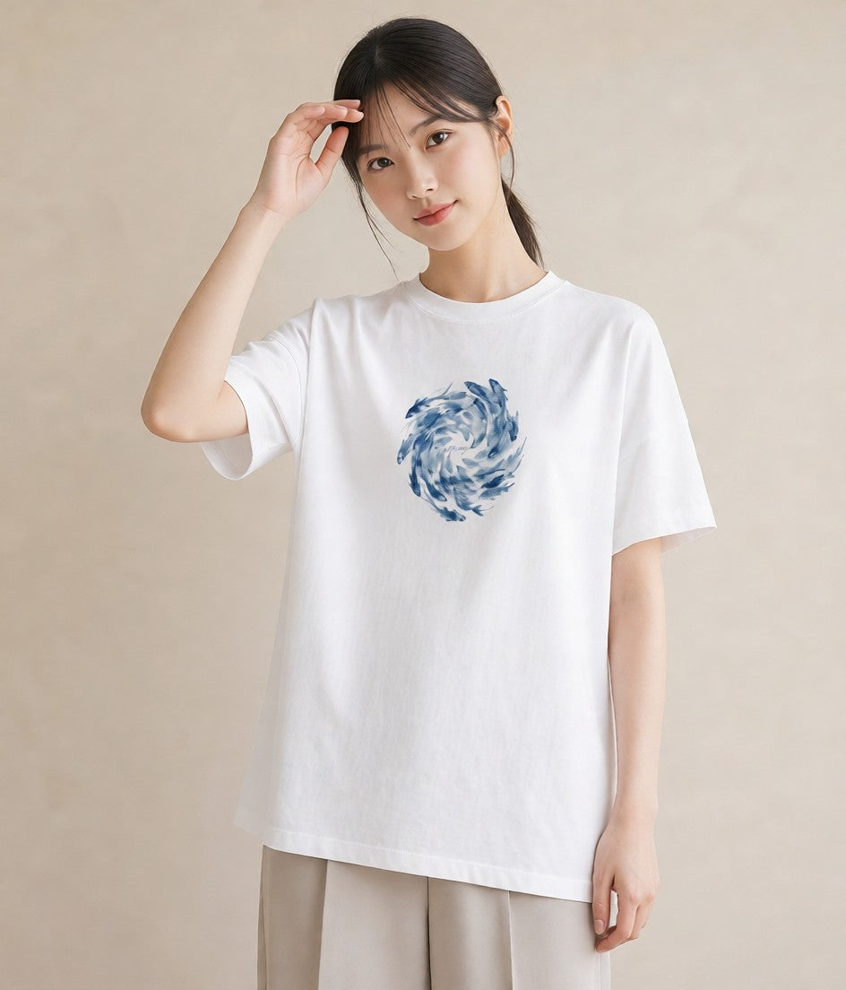 グラフィックTシャツ レディース 魚座 星空 宇宙 イラスト 可愛い 春服 ミセス 白T YMAZO