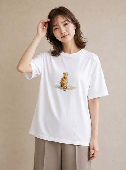 Tシャツ レディース エキゾチックショートヘア 猫 ねこ イラスト 旅行コーデ 社会人 女性 白T YMAZO