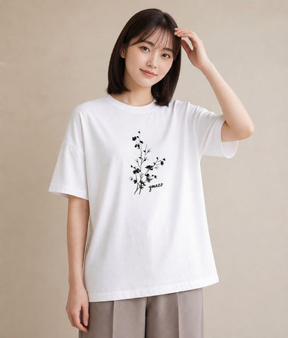 Tシャツ レディース さくら 桜 桜の枝 イラスト 手描き風 自分用 ルームウェア 白T YMAZO