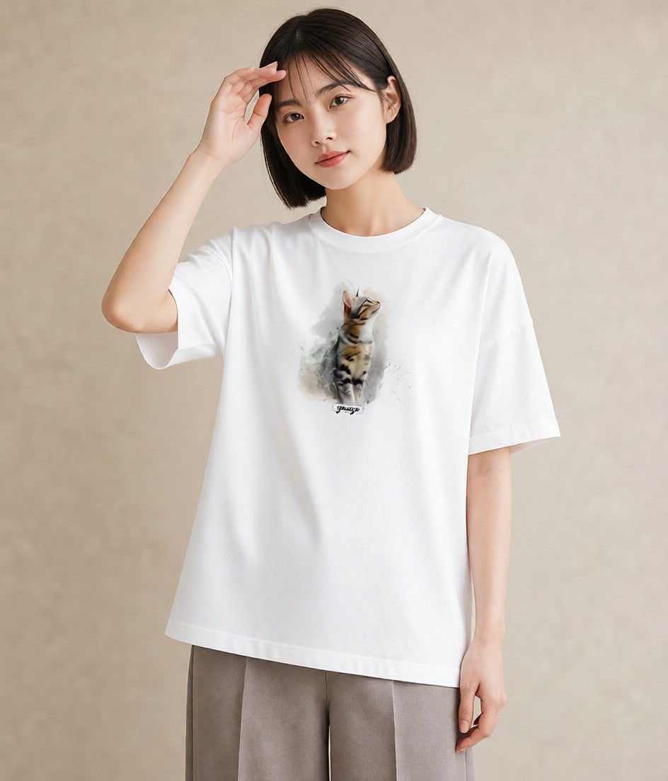 デザインTシャツ レディース スフィンクス 猫 ねこ イラスト 北欧風 親子 20代 白T YMAZO