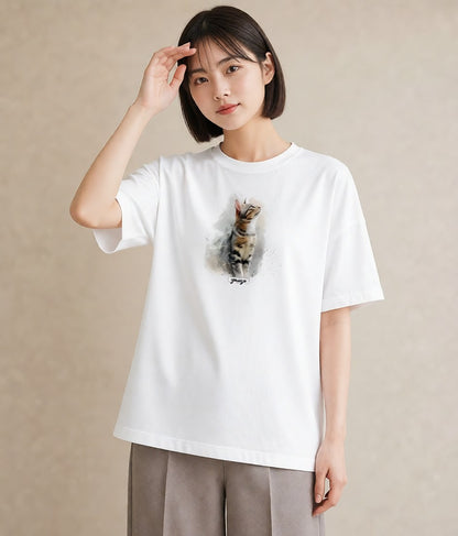 デザインTシャツ レディース スフィンクス 猫 ねこ イラスト 北欧風 親子 20代 白T YMAZO