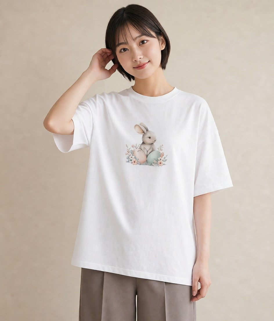 Tシャツ レディース うさぎ ウサギ ラビット ペット 動物 イラスト 上品 女性向けギフト 散歩 白T YMAZO
