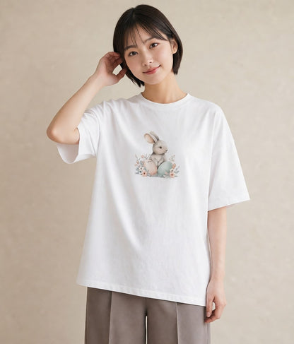 Tシャツ レディース うさぎ ウサギ ラビット ペット 動物 イラスト 上品 女性向けギフト 散歩 白T YMAZO