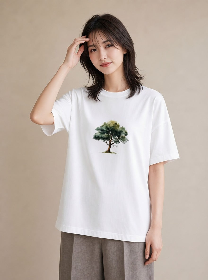 デザインTシャツ レディース 森 植物 ボタニカル イラスト ゆるコーデ お出かけ 普段着 白T YMAZO