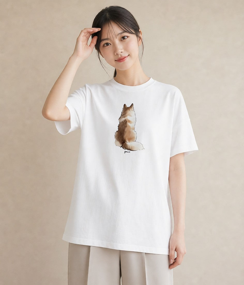 デザインTシャツ レディース 犬好き 犬 いぬ イラスト ママ カフェ服 白T YMAZO