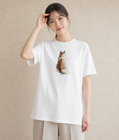 デザインTシャツ レディース 犬好き 犬 いぬ イラスト ママ カフェ服 白T YMAZO
