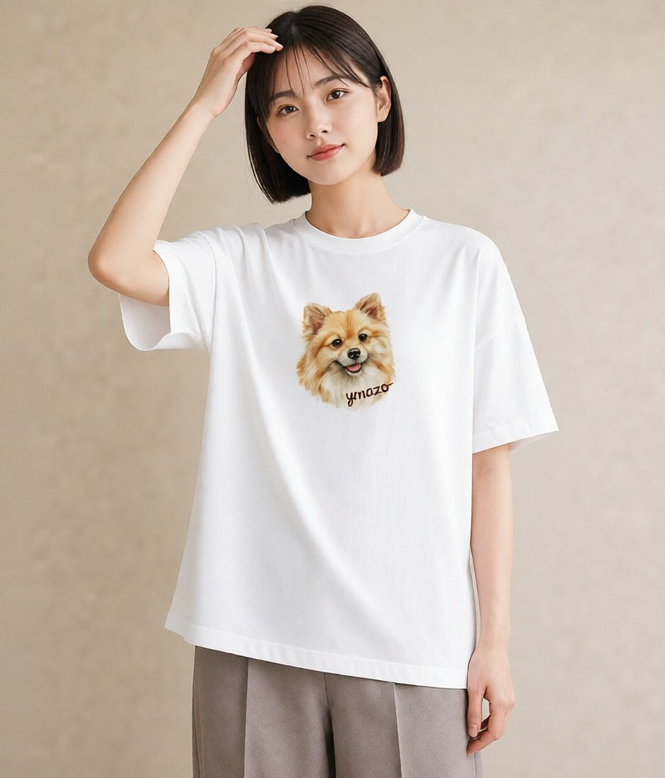 半袖Tシャツ レディース ポメラニアン ポメ 犬 いぬ イラスト ボタニカル 部屋着 女性向けギフト 白T YMAZO