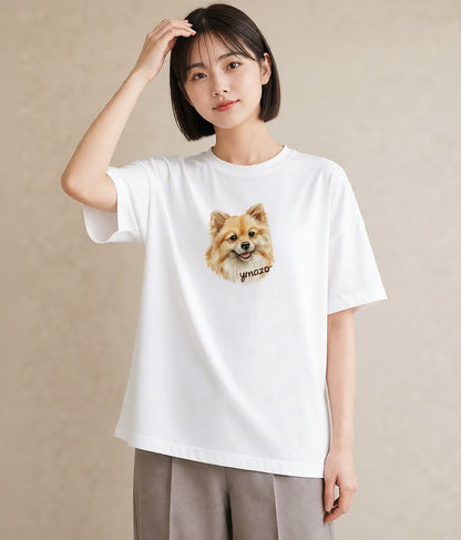 半袖Tシャツ レディース ポメラニアン ポメ 犬 いぬ イラスト ボタニカル 部屋着 女性向けギフト 白T YMAZO
