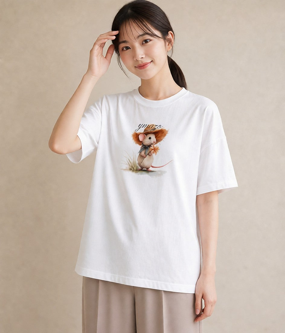 デザインTシャツ レディース デグー ペット 動物 イラスト 淡色 休日 ペアコーデ 白T YMAZO