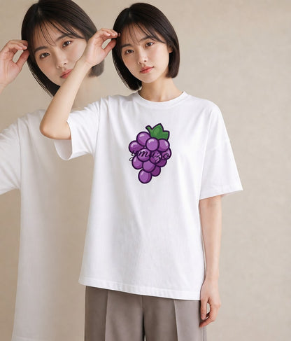 Tシャツ レディース ぶどう 葡萄 食べ物 フード イラスト きれいめカジュアル ミセス 春コーデ 白T YMAZO