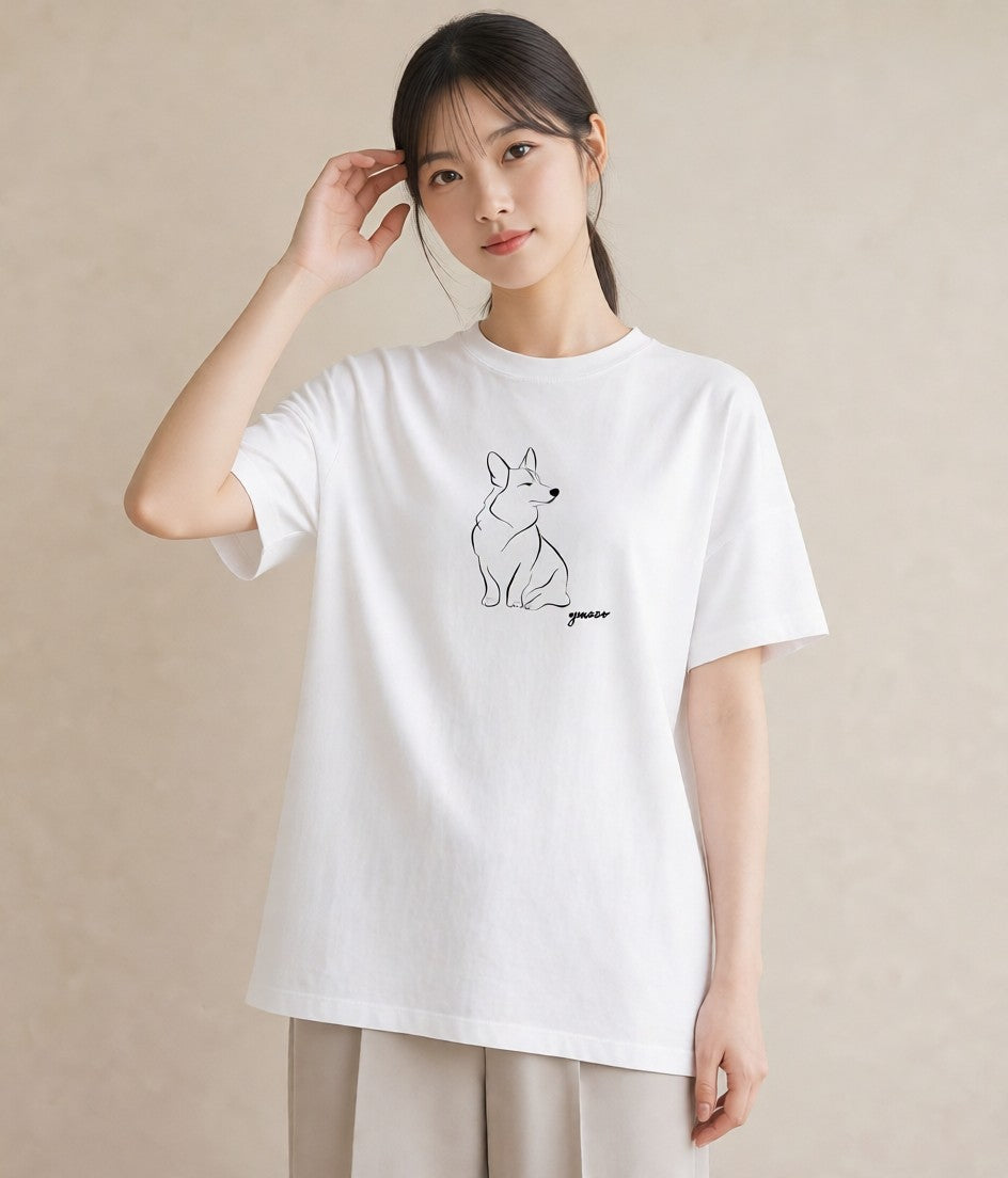 デザインTシャツ レディース 犬 いぬ わんこ イラスト 韓国風 旅行用 海 白T YMAZO