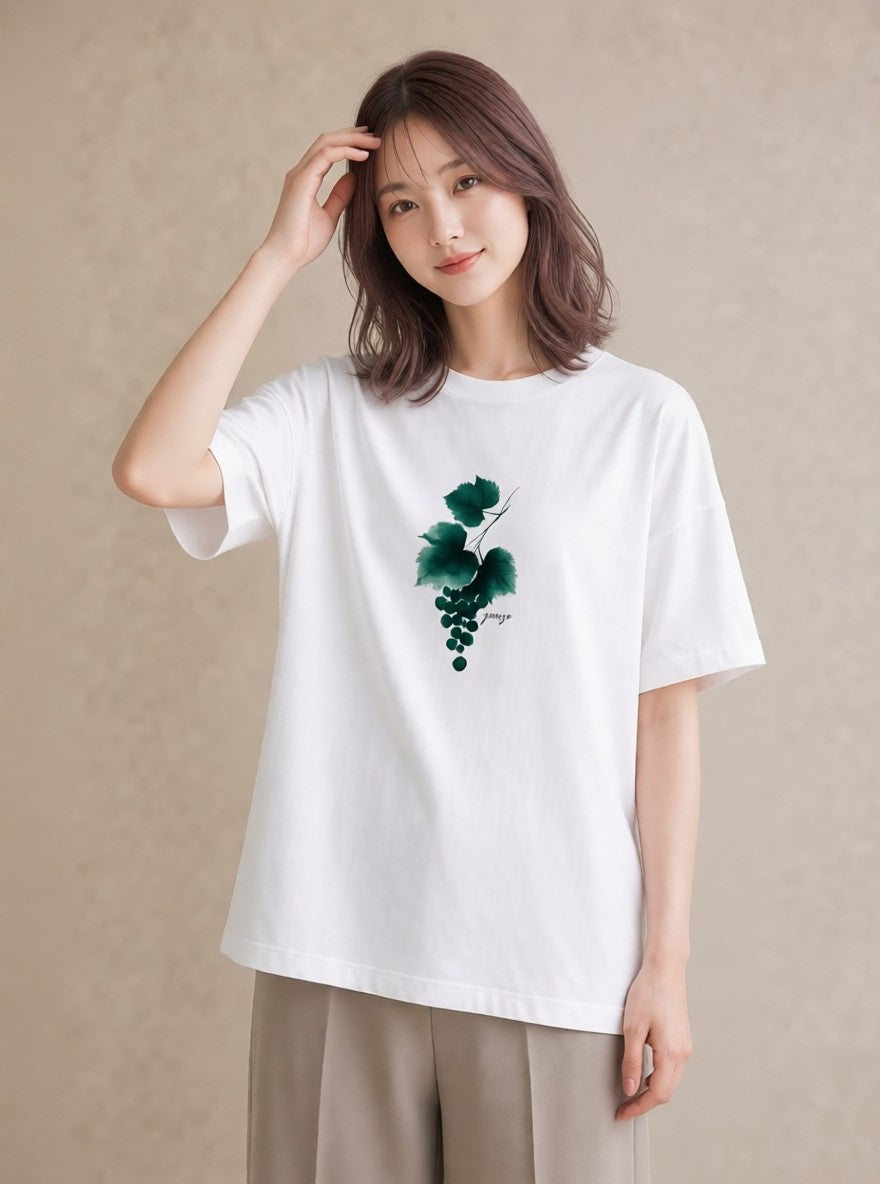 プリントTシャツ レディース つる 植物 ボタニカル イラスト 淡色 海 カフェ巡り 白T YMAZO