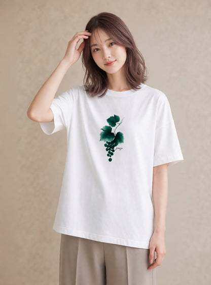 プリントTシャツ レディース つる 植物 ボタニカル イラスト 淡色 海 カフェ巡り 白T YMAZO