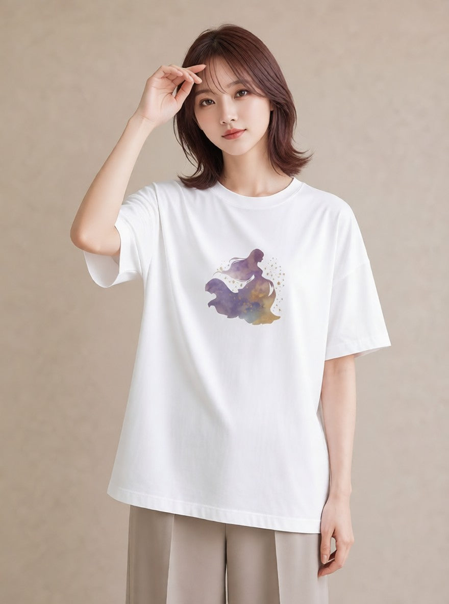 Tシャツ レディース 牡牛座 星空 宇宙 イラスト シンプル 親子 20代 白T YMAZO