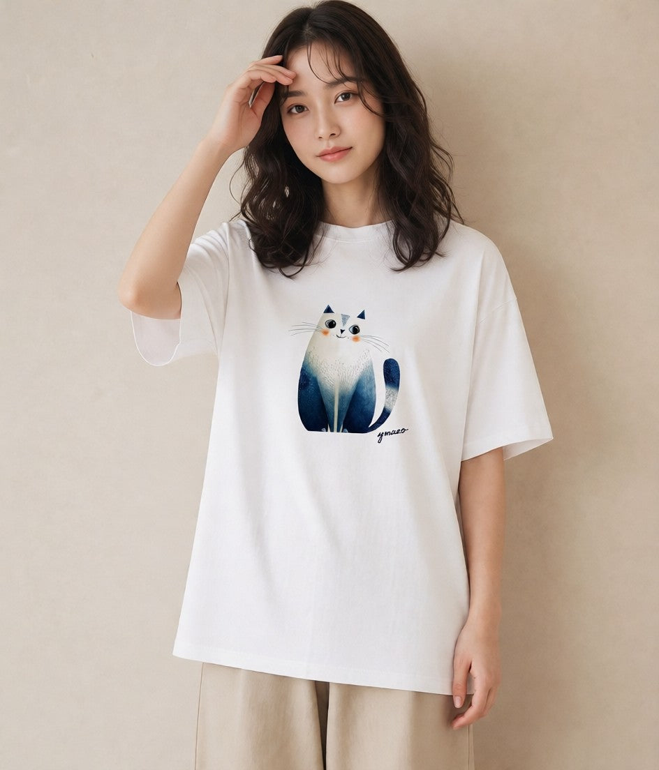 Tシャツ レディース ブリティッシュショートヘア 猫 ねこ イラスト ゆるコーデ お揃い 親子 白T YMAZO