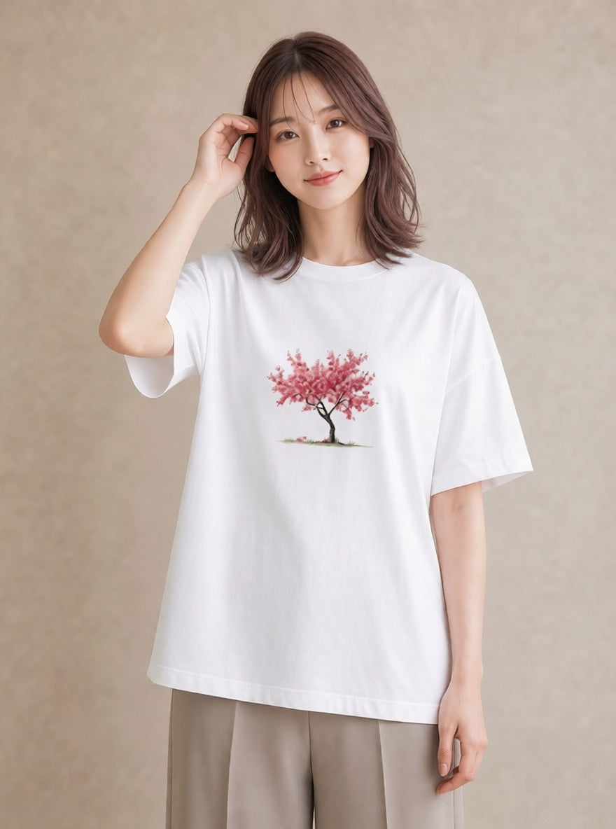 デザインTシャツ レディース 盆栽 植物 ボタニカル イラスト カジュアル ラフ レイヤード 白T YMAZO