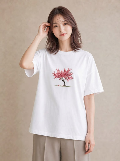 デザインTシャツ レディース 盆栽 植物 ボタニカル イラスト カジュアル ラフ レイヤード 白T YMAZO
