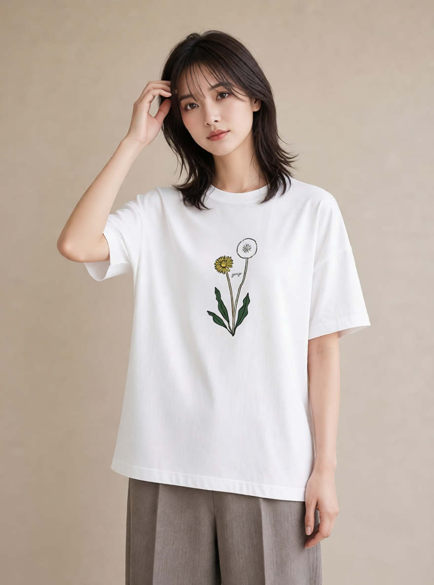 Tシャツ レディース たんぽぽ 花 花柄 イラスト ポップ デート 帰省 白T