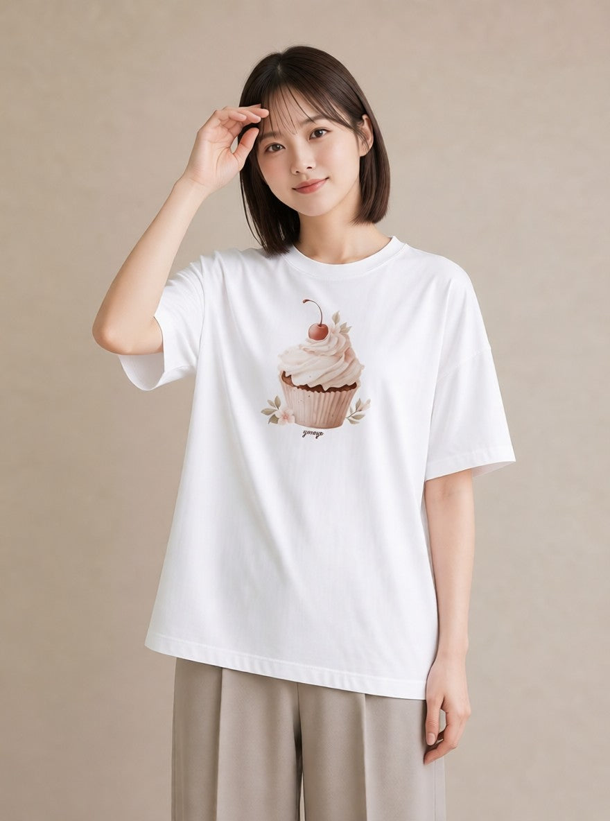 Tシャツ レディース マフィン 食べ物 フード イラスト ヴィンテージ風 女子会 お揃い 白T YMAZO