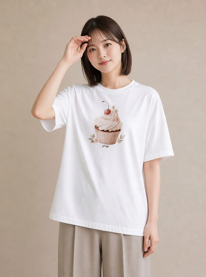 Tシャツ レディース マフィン 食べ物 フード イラスト ヴィンテージ風 女子会 お揃い 白T YMAZO