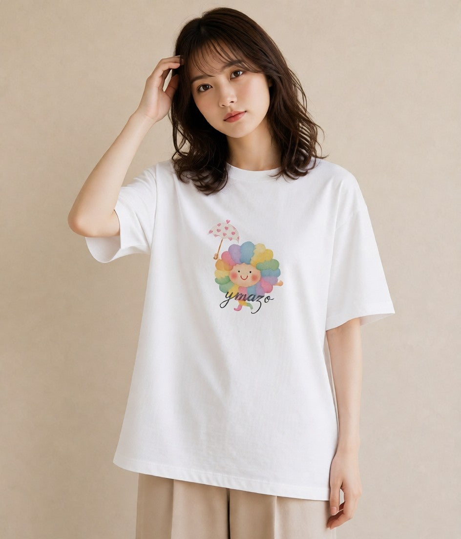 半袖Tシャツ レディース 虹 星空 宇宙 イラスト 淡色 旅行 母娘コーデ 白T YMAZO