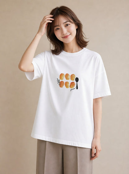 半袖Tシャツ レディース あんみつ 食べ物 フード イラスト こなれ感 お出かけ 普段着 白T YMAZO