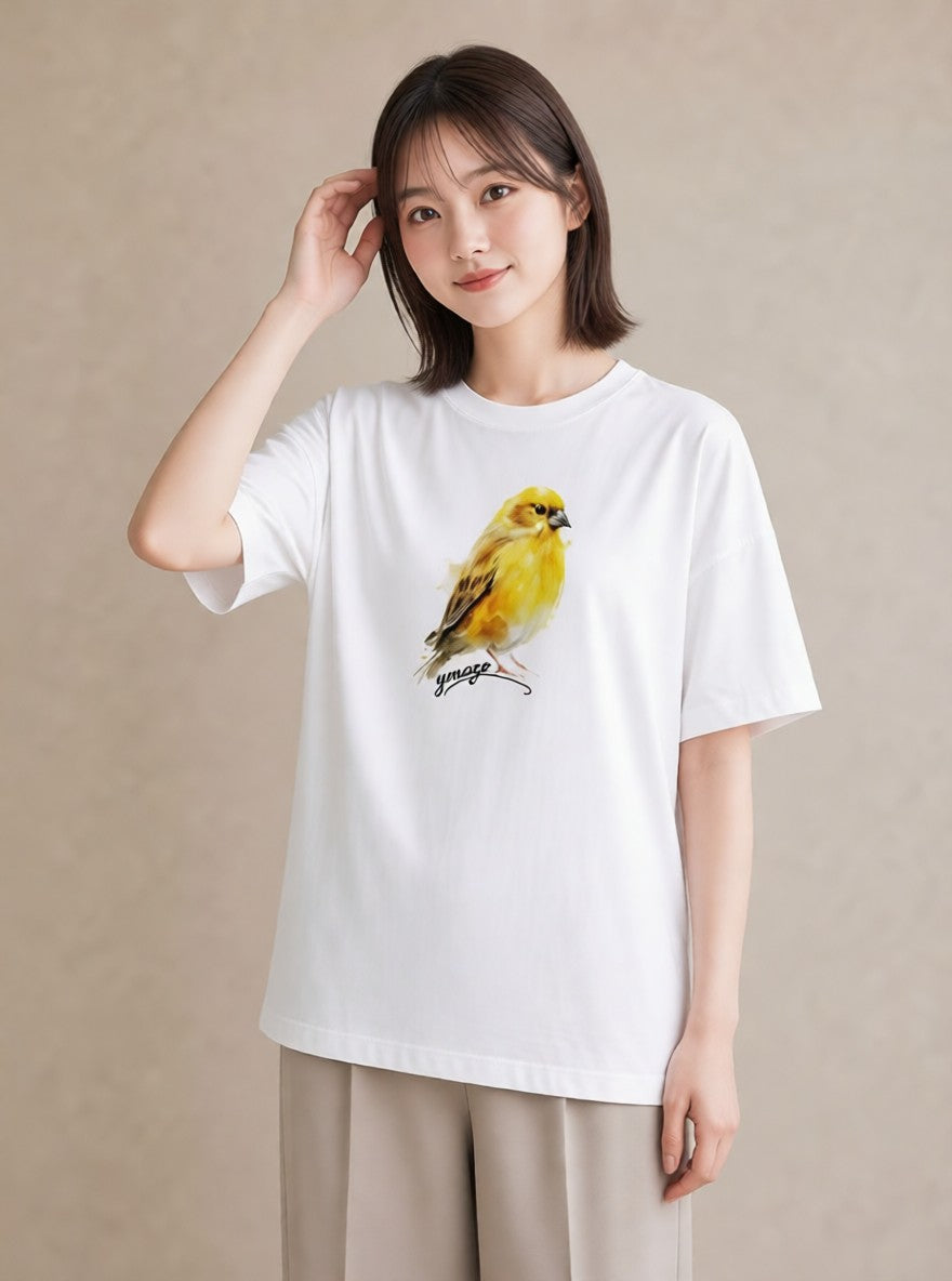 半袖Tシャツ レディース シマエナガ しまえなが 動物 アニマル イラスト カジュアル 通勤 在宅 白T YMAZO