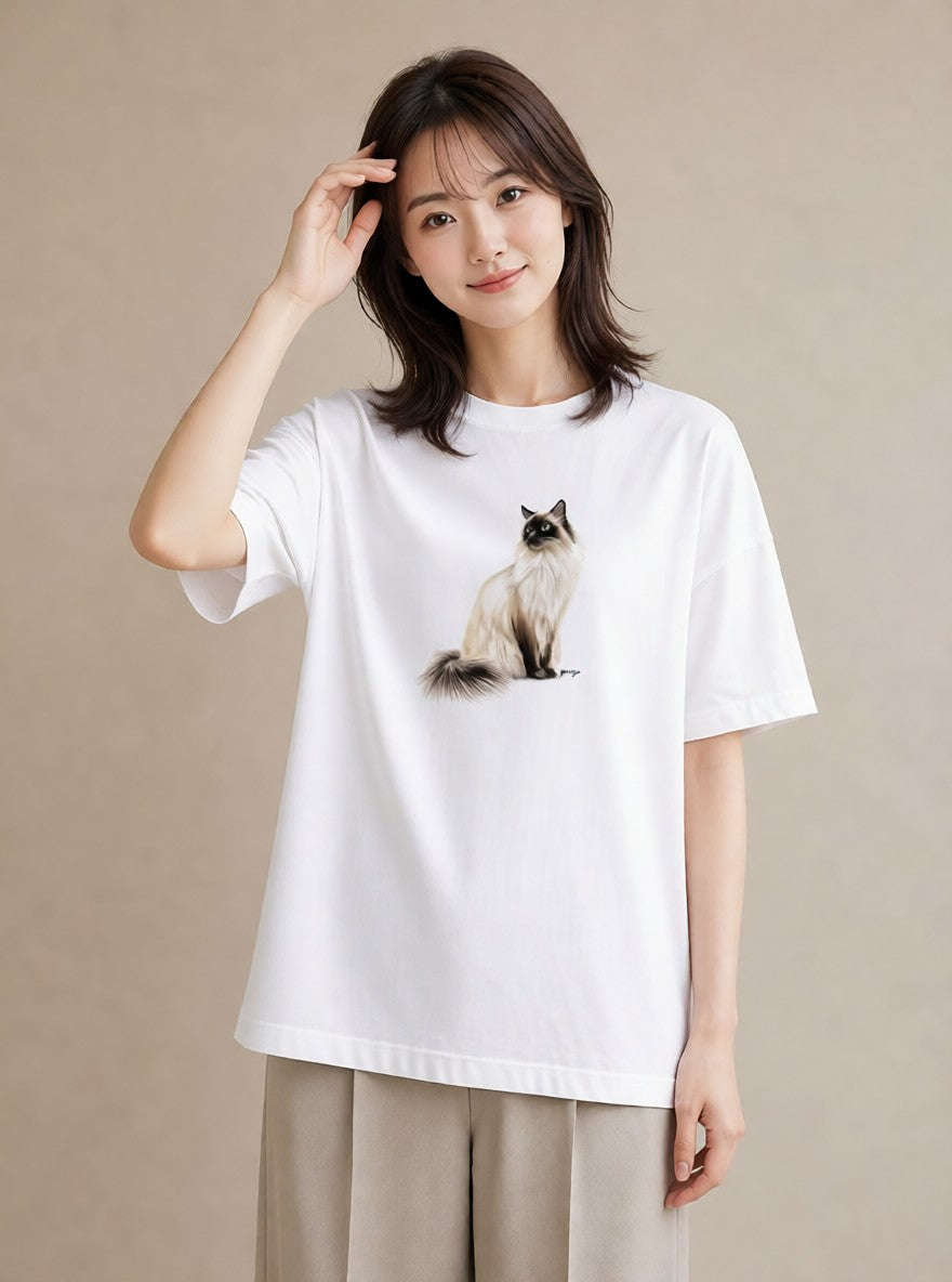 グラフィックTシャツ レディース 猫好き 猫 ねこ イラスト カフェ巡り 女子会 白T YMAZO