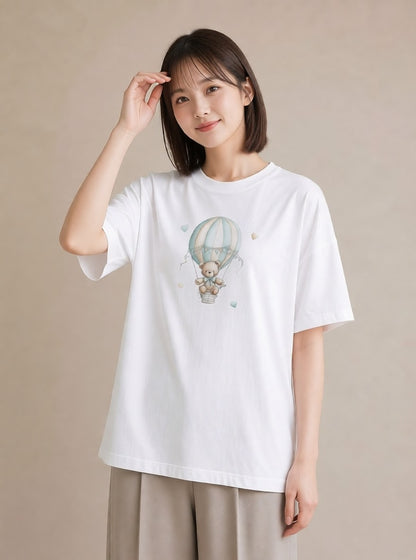 半袖Tシャツ レディース 気球 星空 宇宙 イラスト 水彩風 20代 カジュアルコーデ 白T YMAZO