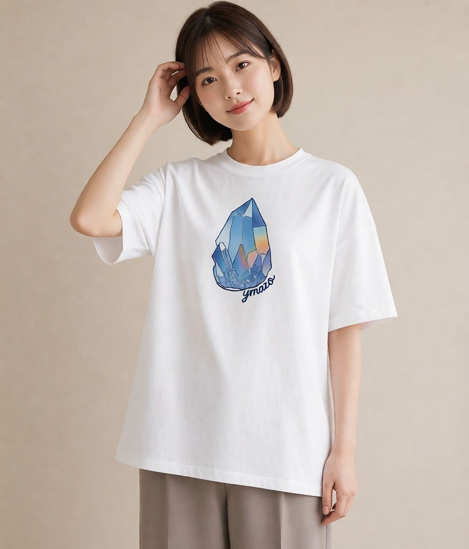 プリントTシャツ レディース オーロラ 星空 宇宙 イラスト ボタニカル 通勤 在宅 白T YMAZO