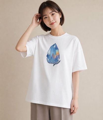 プリントTシャツ レディース オーロラ 星空 宇宙 イラスト ボタニカル 通勤 在宅 白T YMAZO