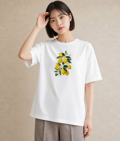 プリントTシャツ レディース レモン 檸檬 食べ物 フード イラスト 手描き風 カフェ巡り 女子会 白T YMAZO