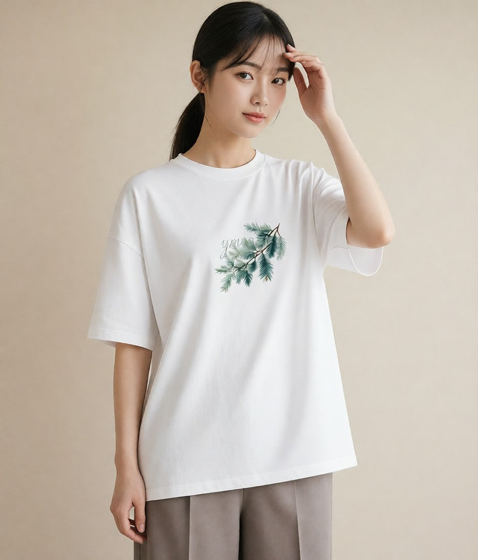 プリントTシャツ レディース 松ぼっくり 植物 ボタニカル イラスト ゆるコーデ 散歩 お出かけ 白T YMAZO