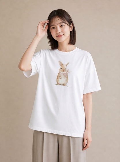 半袖Tシャツ レディース うさぎ ウサギ ラビット ペット 動物 イラスト ミニマル 週末コーデ 敬老の日 白T YMAZO