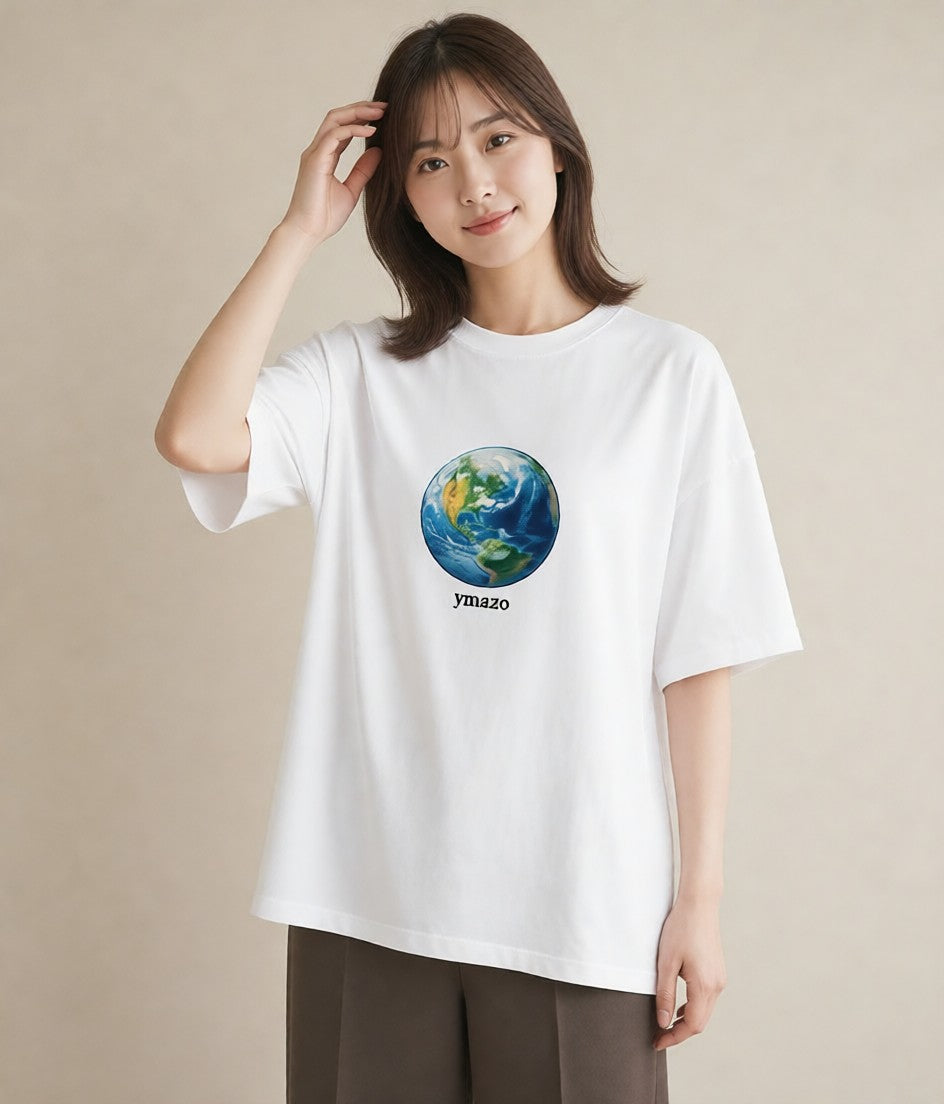 グラフィックTシャツ レディース 地球 星空 宇宙 イラスト ユニーク ビーチ デイリーウェア 白T YMAZO